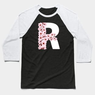 Colorful capital letter R patterned with sakura twig Baseball T-Shirt